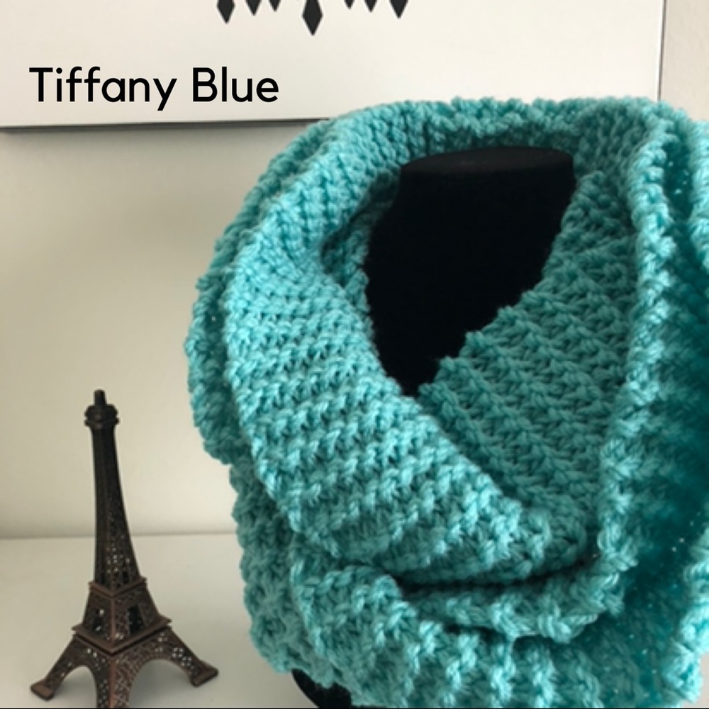 Tiffany Blue Hand knitted Infinity scarf